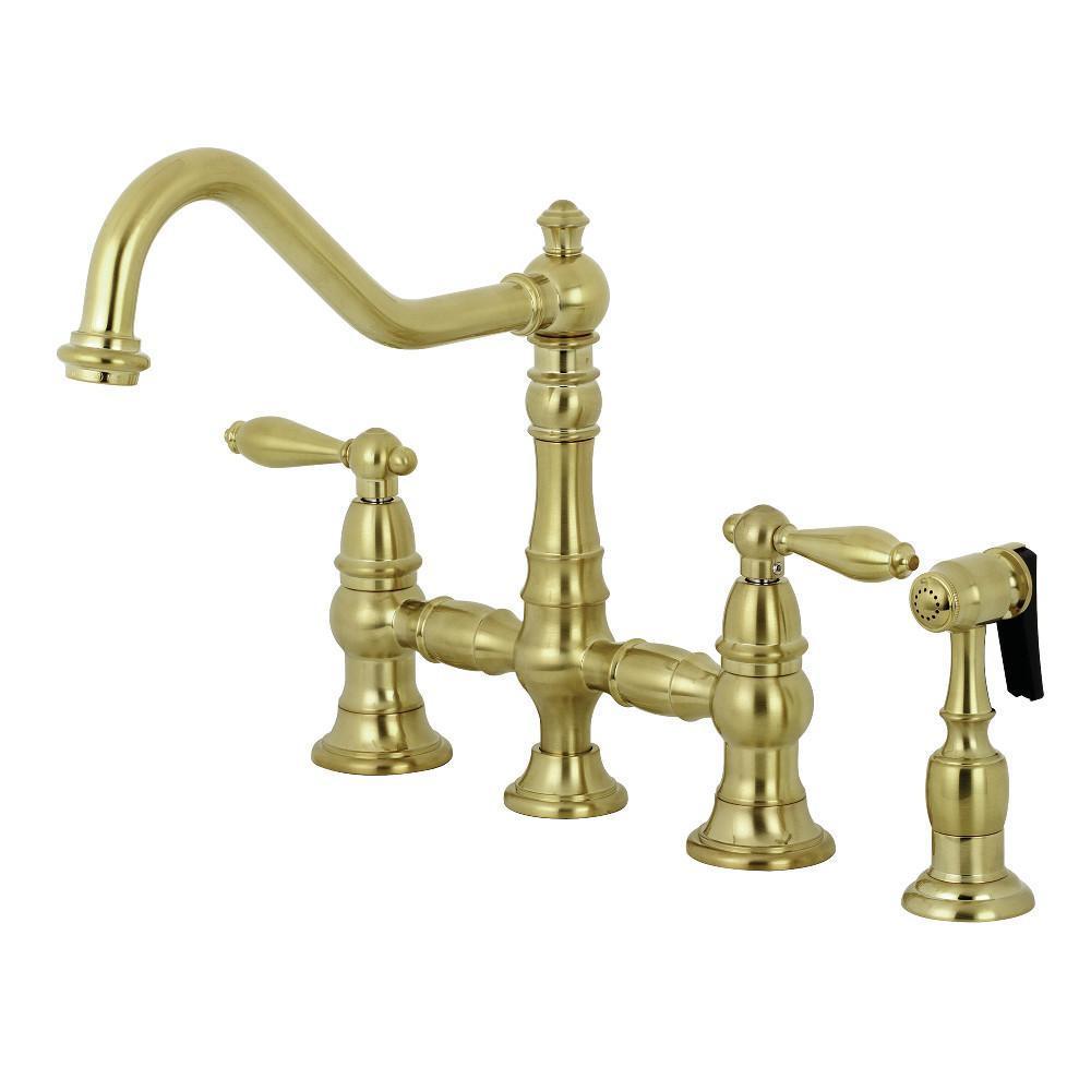 Kingston Brass Restoration Bridge Kitchen Faucet Satin Brass