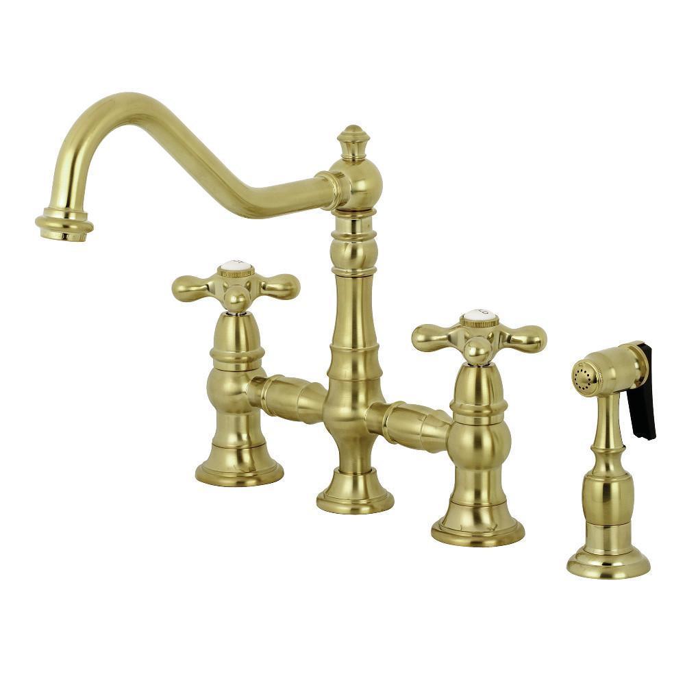 Kingston Brass Restoration Bridge Kitchen Faucet Satin Brass