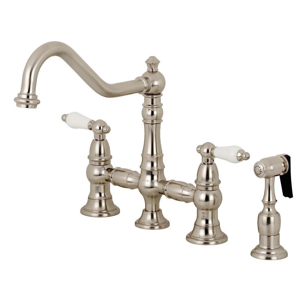 Kingston Brass Restoration Bridge Kitchen Faucet Brushed Nickel
