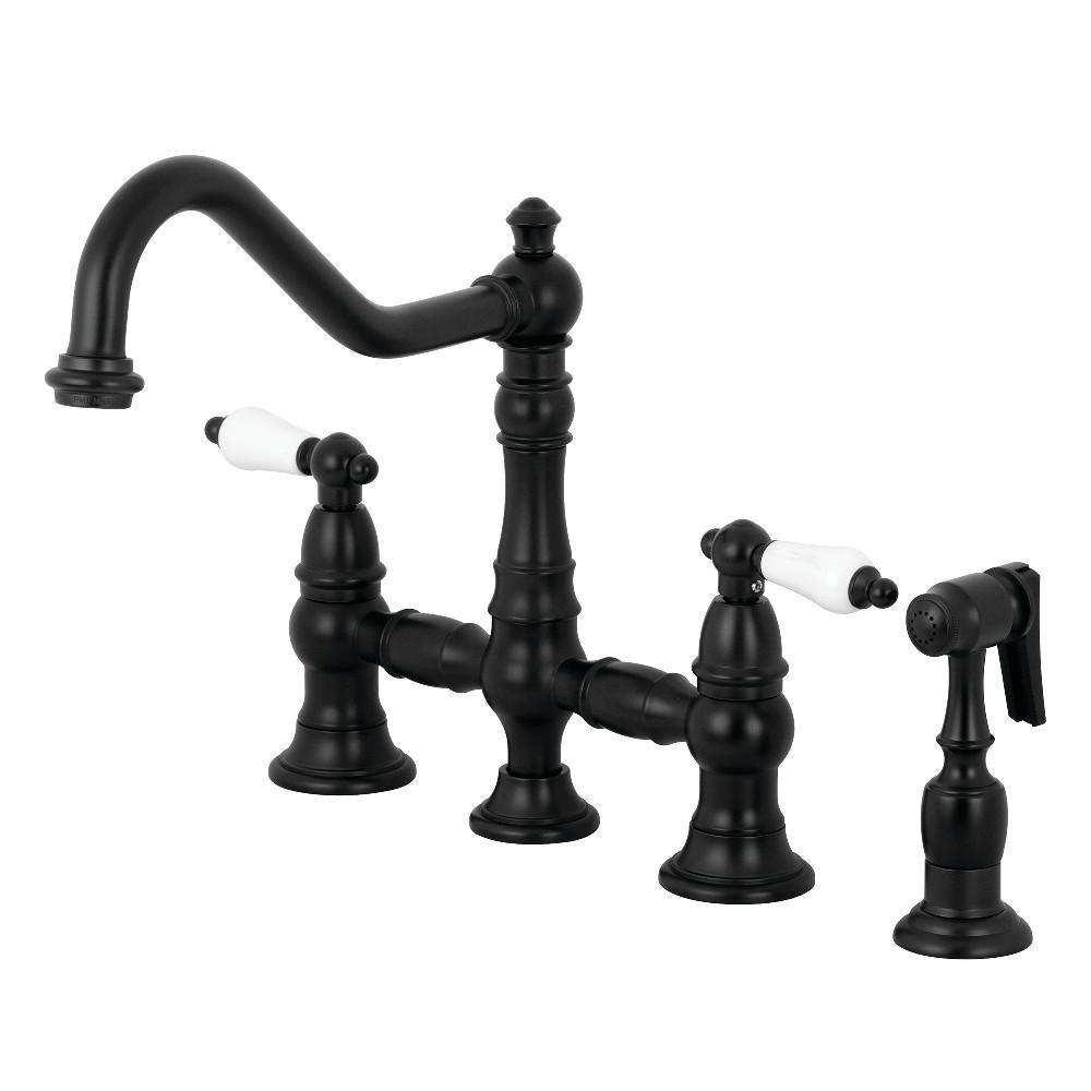 Kingston Brass Restoration Bridge Kitchen Faucet Matte Black