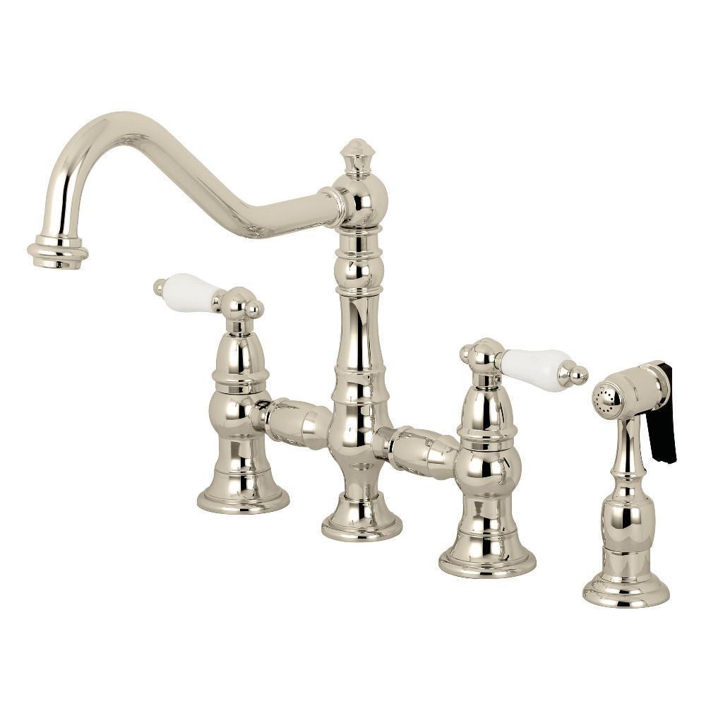 Kingston Brass Restoration Bridge Kitchen Faucet Polished Nickel