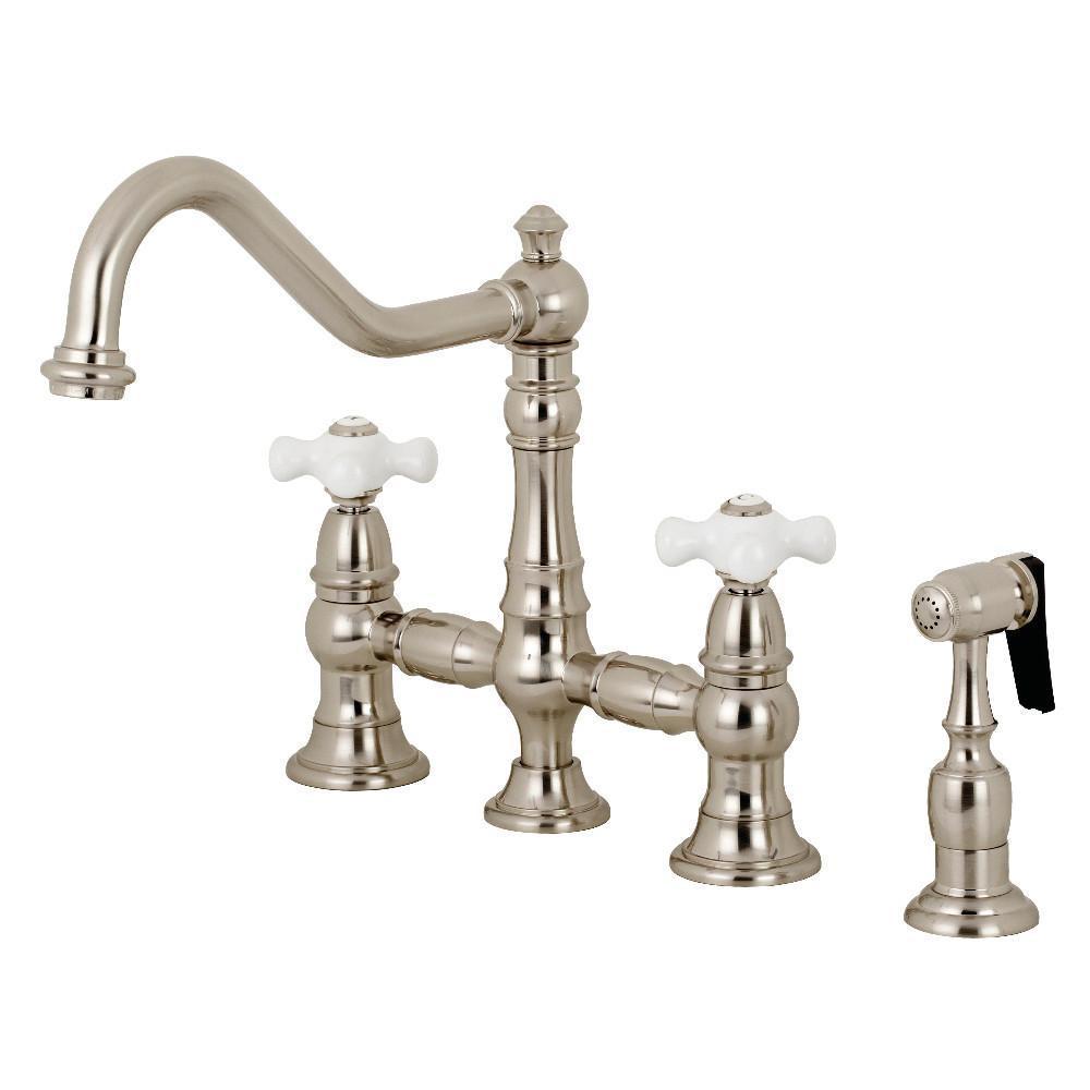 Kingston Brass Restoration Bridge Kitchen Faucet Brushed Nickel