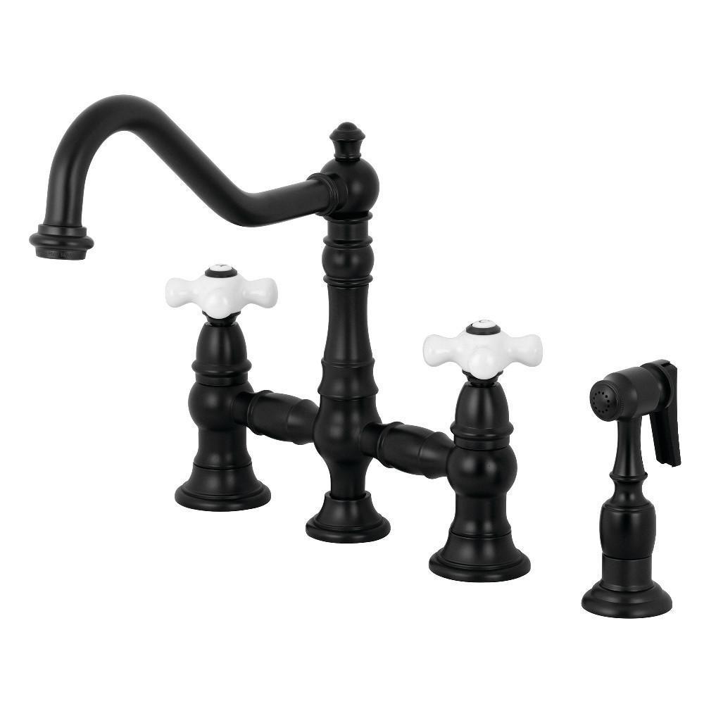 Kingston Brass Restoration Bridge Kitchen Faucet Matte Black