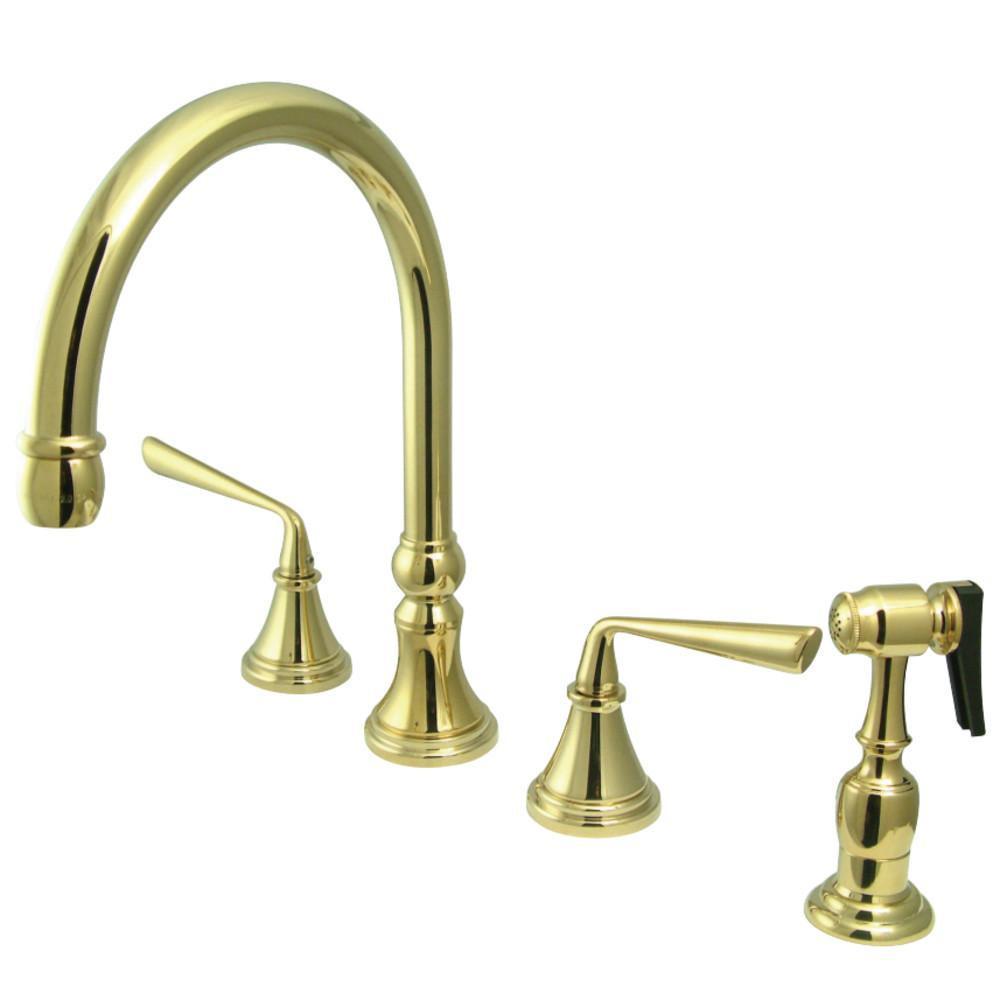 Kingston Brass Silver Sage Widespread Kitchen Faucet Polished Brass