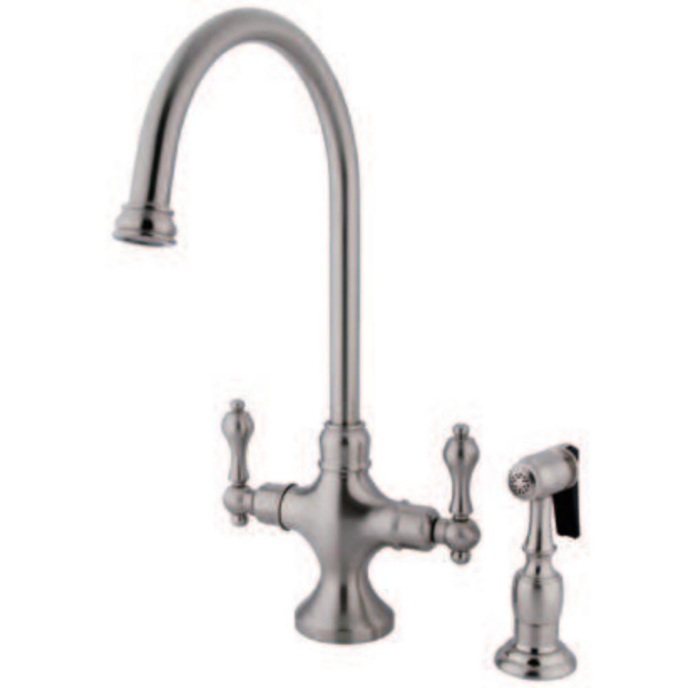 Kingston Brass Vintage Two Handle Single-Hole Kitchen Faucet Brushed Nickel