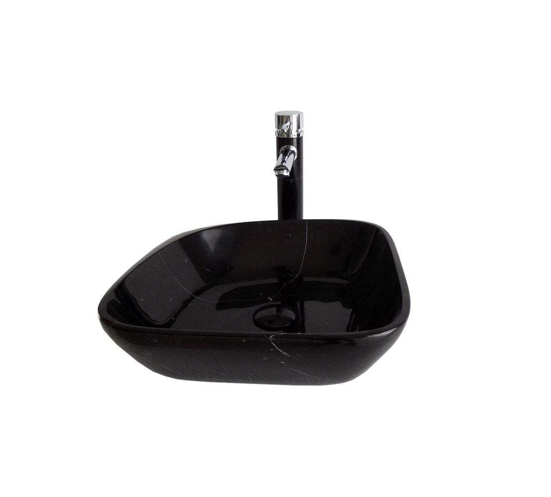 Maya Black Marquine Stone Bathroom Vessel Sink with Faucet and Drain