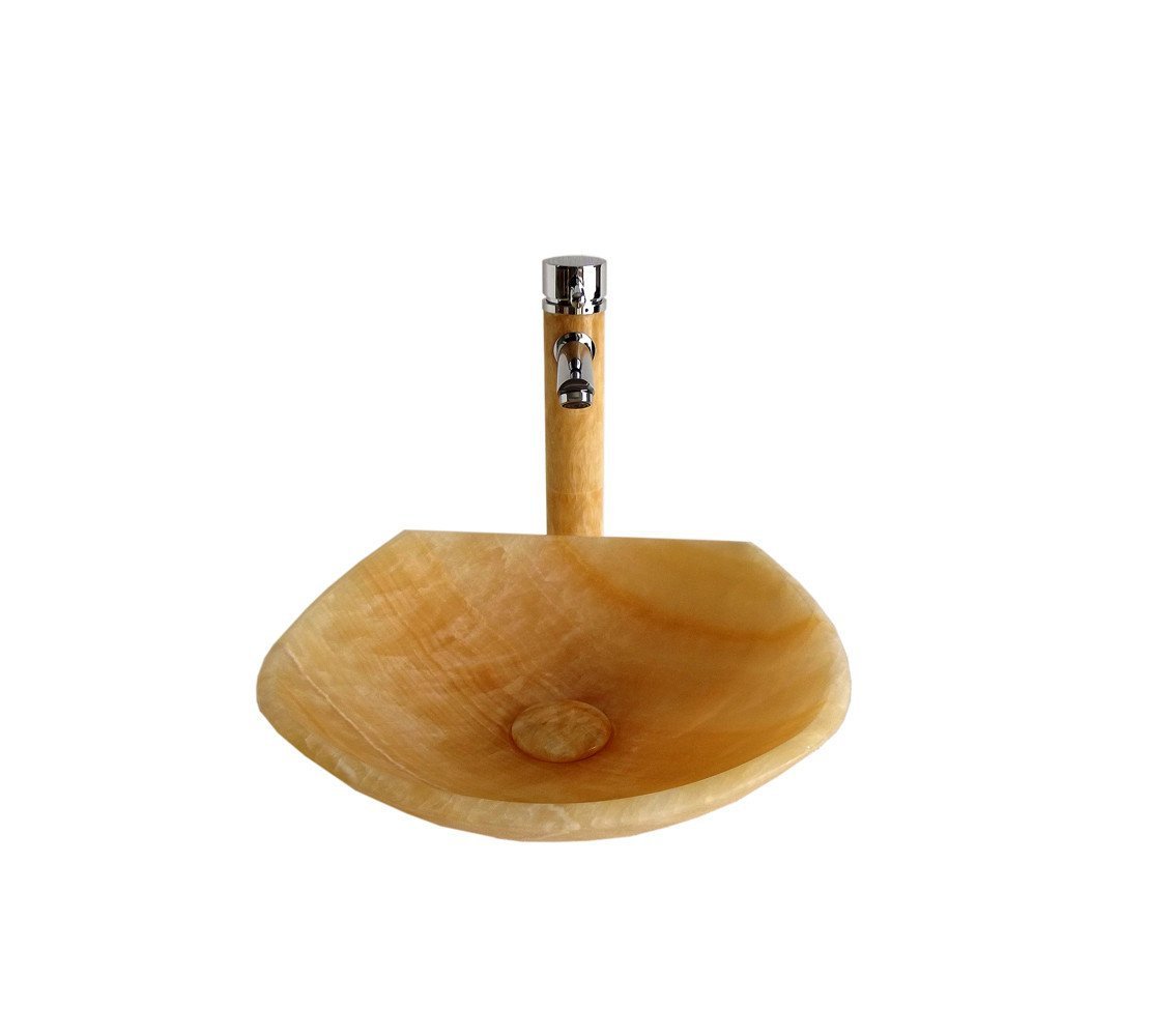 Vincent Honey Onyx Stone Bathroom Vessel Sink with Faucet and Drain