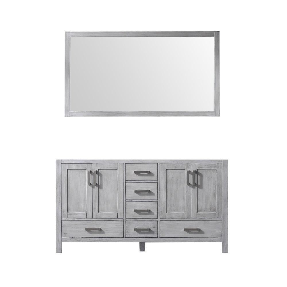 60" Grey Double Vanity, no Top and 58" Mirror