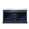 60&quot; Navy Blue Double Vanity, White Carrara Marble Top, White Square Sinks and 58&quot; Mirror