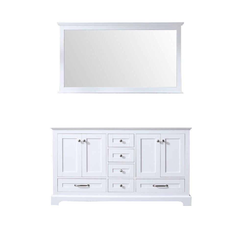 60" White Double Vanity, no Top and 58" Mirror