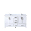 60&quot; White Double Vanity, White Carrara Marble Top, Square Sinks, no Mirror