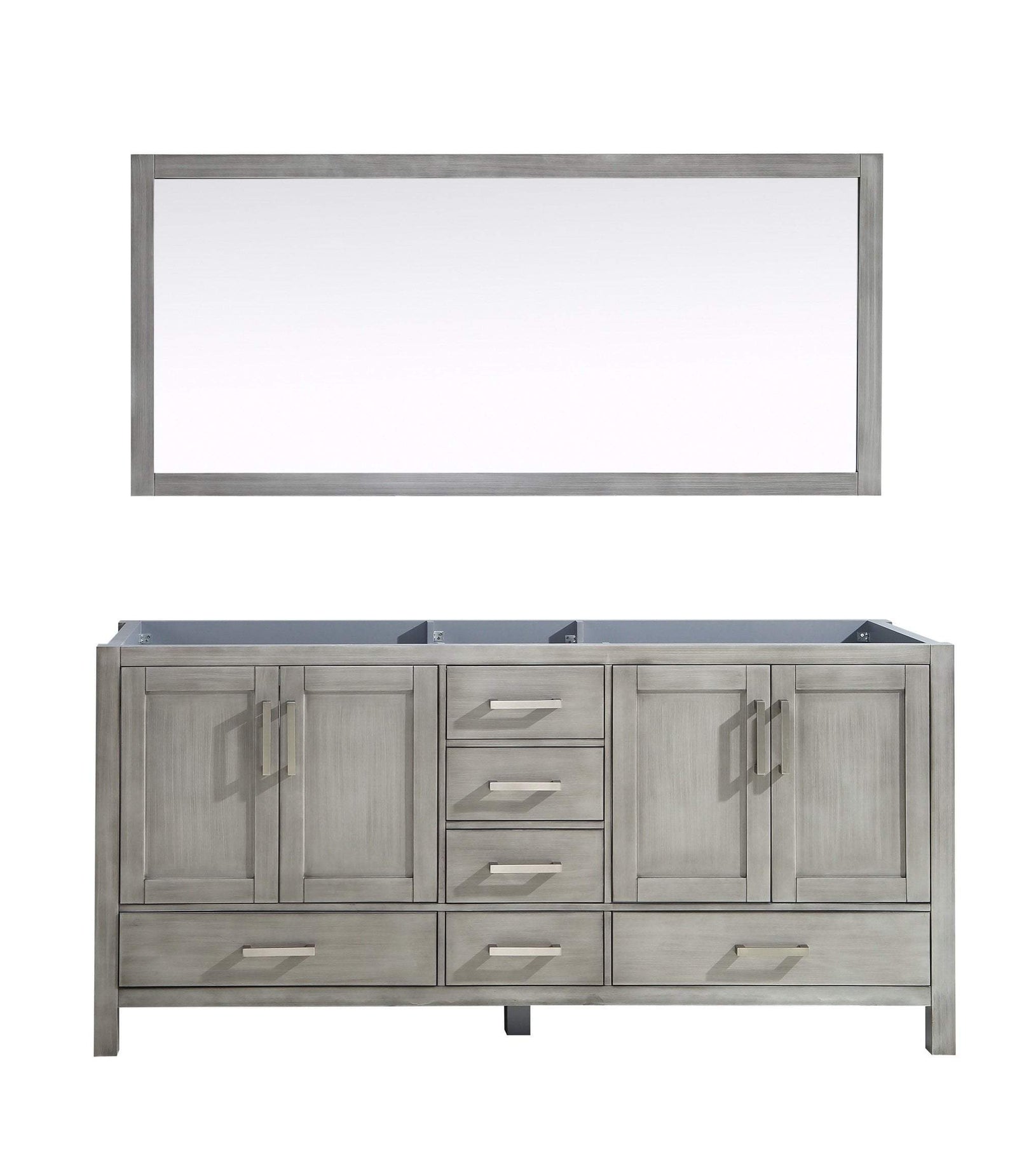 72" Grey Double Vanity, no Top and 70" Mirror