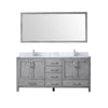 72&quot; Grey Double Vanity, White Carrara Marble Top, Square Sinks, 70&quot; Mirror