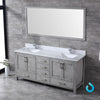 72&quot; Grey Double Vanity, White Carrara Marble Top, Square Sinks, 70&quot; Mirror