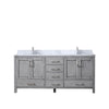 72&quot; Grey Double Vanity, White Carrara Marble Top, Square Sinks, no Mirror