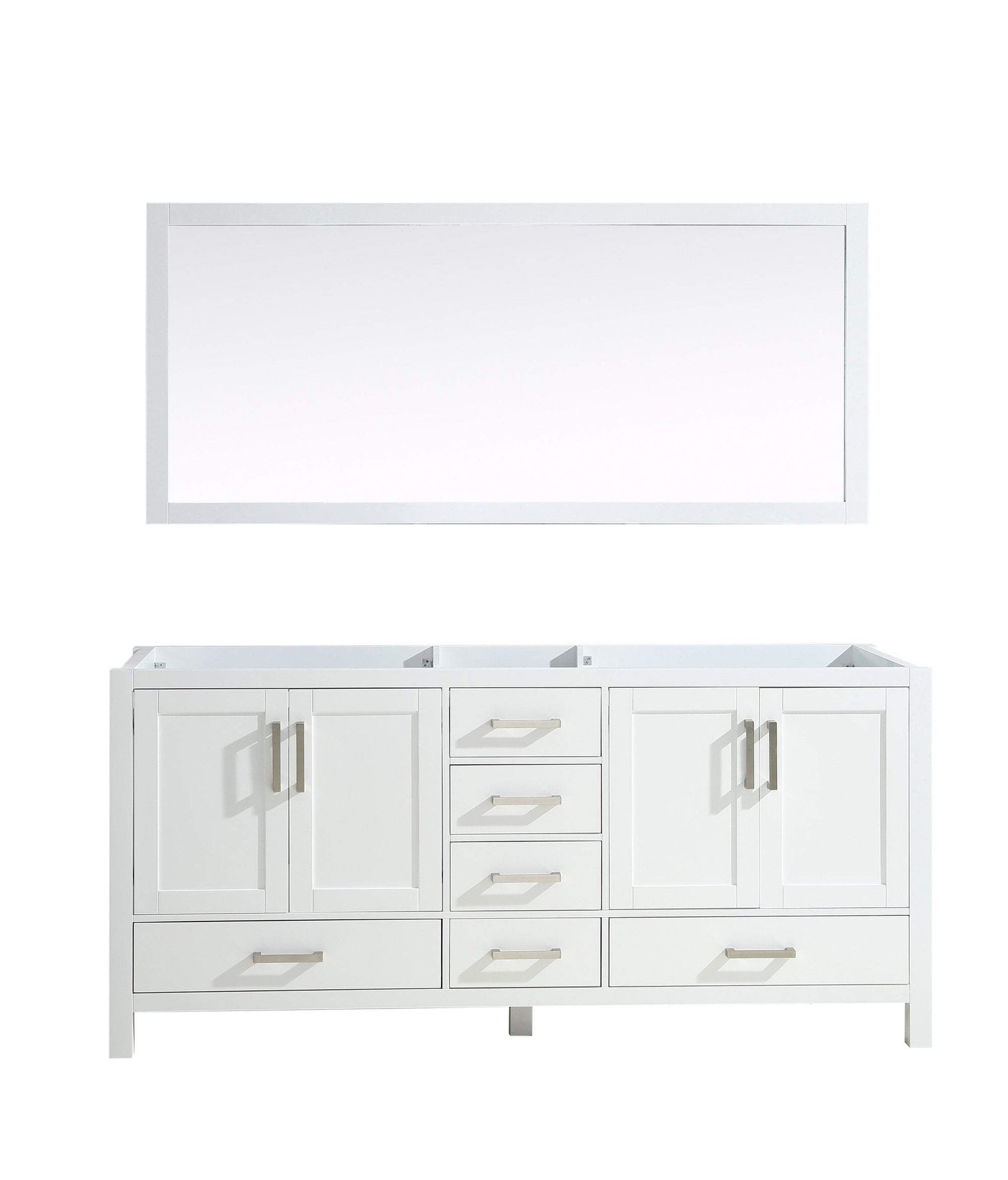 72" White Double Vanity, no Top and 70" Mirror