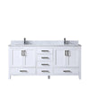 72&quot; White Double Vanity, White Carrara Marble Top, Square Sinks, no Mirror