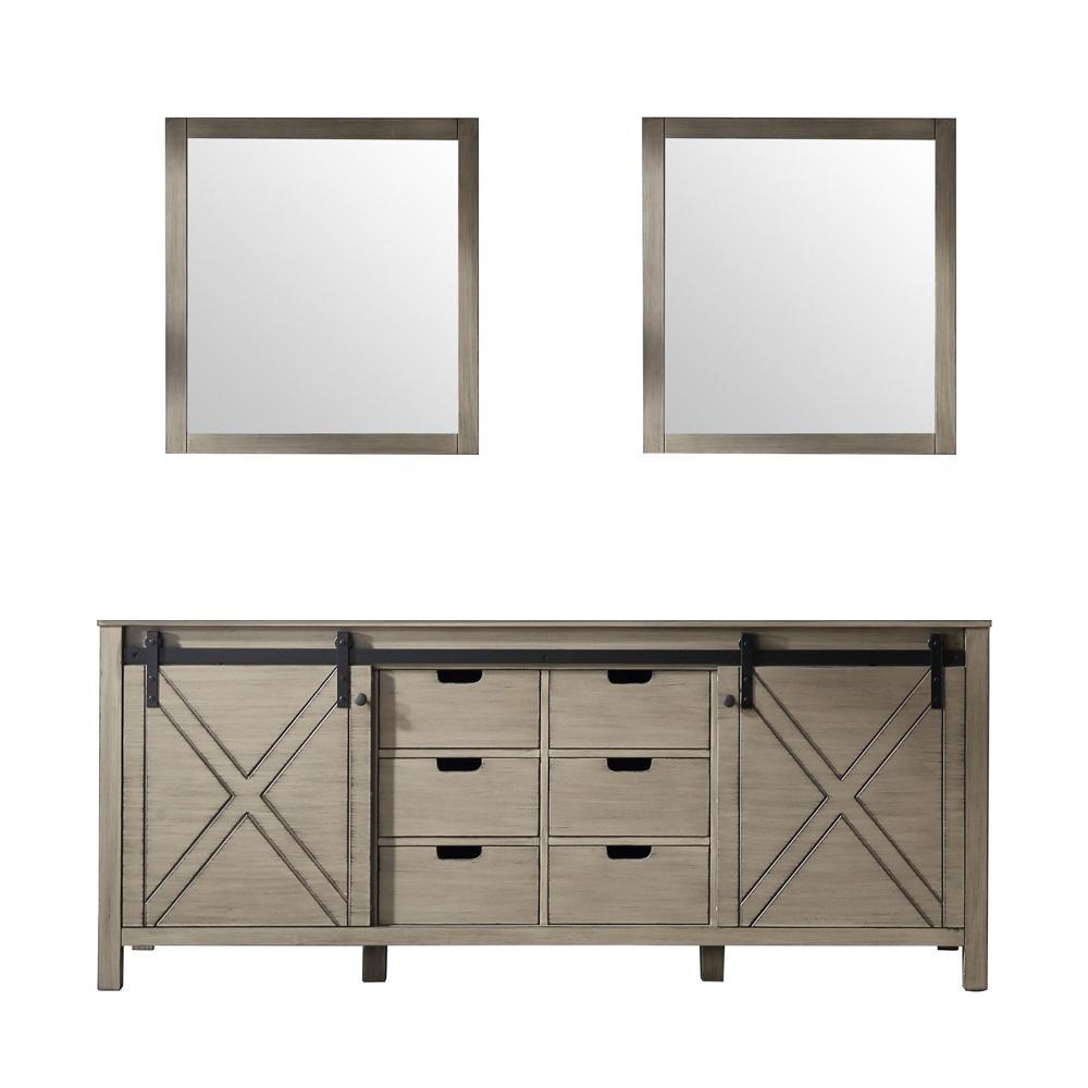 80" Ash Grey Double Vanity, no Top and 30" Mirrors