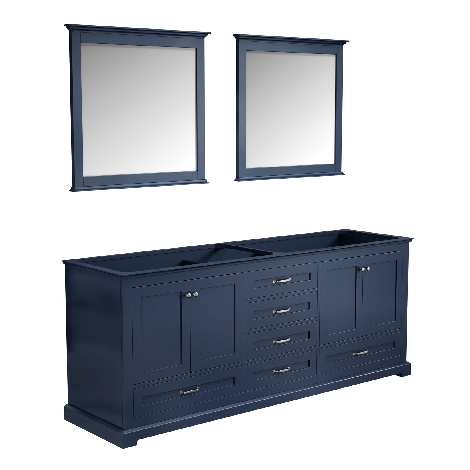 80" Navy Blue Double Vanity, no Top and 30" Mirrors