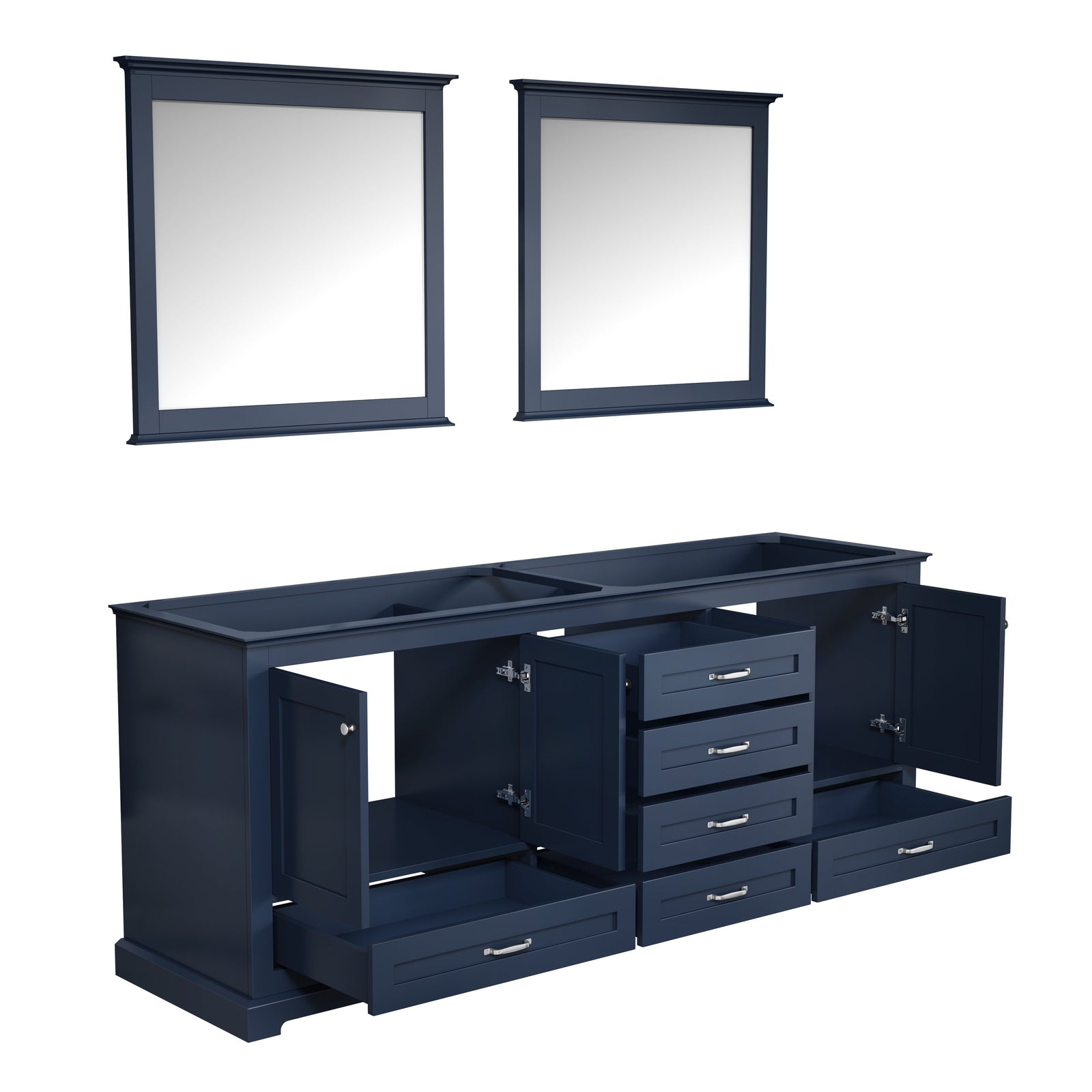 80" Navy Blue Double Vanity, no Top and 30" Mirrors