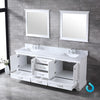 80&quot; White Double Vanity, White Carrara Marble Top, Square Sinks, 30&quot; Mirrors