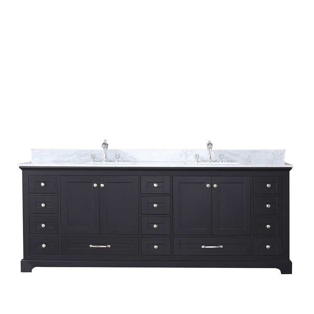 84&quot; Espresso Double Vanity, White Carrara Marble Top, Square Sinks, no Mirror