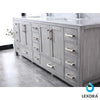 84&quot; Grey Double Vanity, White Carrara Marble Top, Square Sinks, 34&quot; Mirrors
