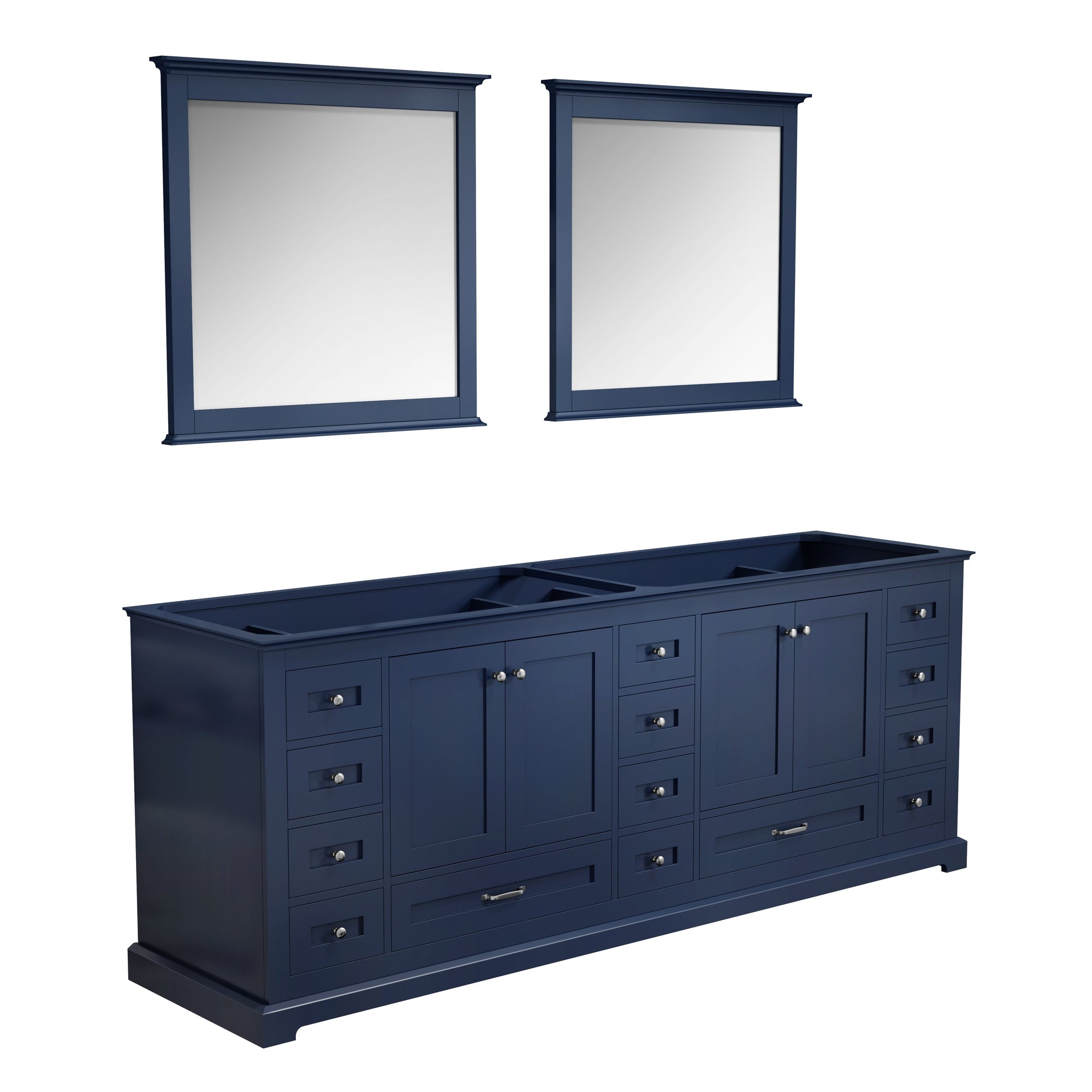 84" Navy Blue Double Vanity, no Top and 34" Mirrors