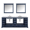 84&quot; Navy Blue Double Vanity, White Carrara Marble Top, White Square Sinks and 34&quot; Mirrors