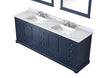 84&quot; Navy Blue Double Vanity, White Carrara Marble Top, White Square Sinks and 34&quot; Mirrors