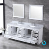 84&quot; White Double Vanity, White Carrara Marble Top, Square Sinks, 34&quot; Mirrors