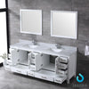 84&quot; White Double Vanity, White Carrara Marble Top, Square Sinks, 34&quot; Mirrors