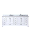 84&quot; White Double Vanity, White Carrara Marble Top, Square Sinks, no Mirror