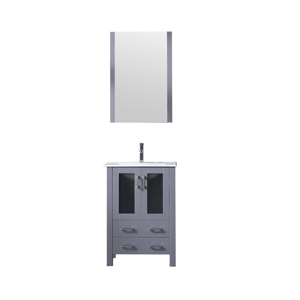 24" Dark Grey Single Vanity, Integrated Top, Integrated Square Sink, 22" Mirror