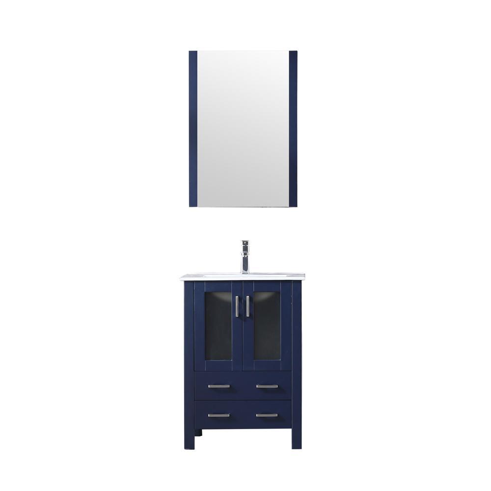 24" Navy Blue Single Vanity, Integrated Top, Integrated Square Sink, 22" Mirror
