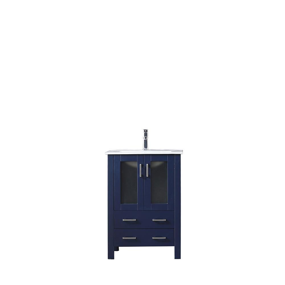 24" Navy Blue Single Vanity, Integrated Top, Integrated Square Sink, no Mirror
