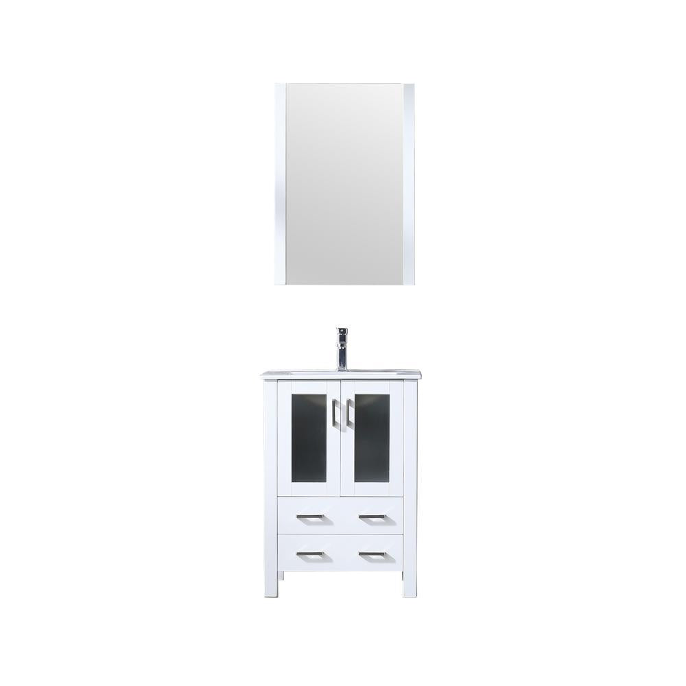 24" White Single Vanity, Integrated Top, Integrated Square Sink, 22" Mirror