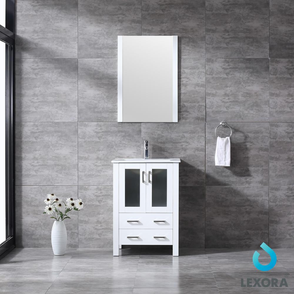 24" White Single Vanity, Integrated Top, Integrated Square Sink, 22" Mirror