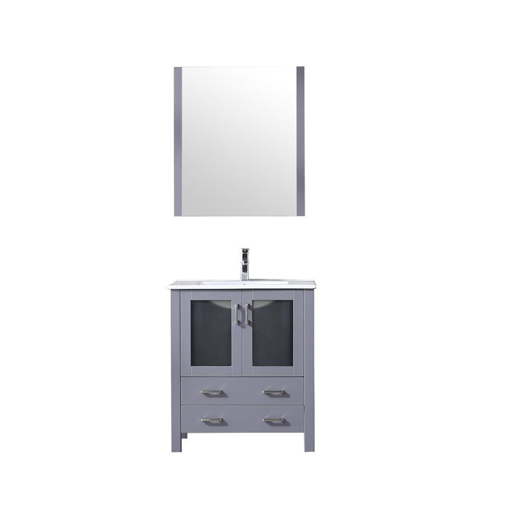 30" Dark Grey Single Vanity, Integrated Top, Integrated Square Sink, 28" Mirror