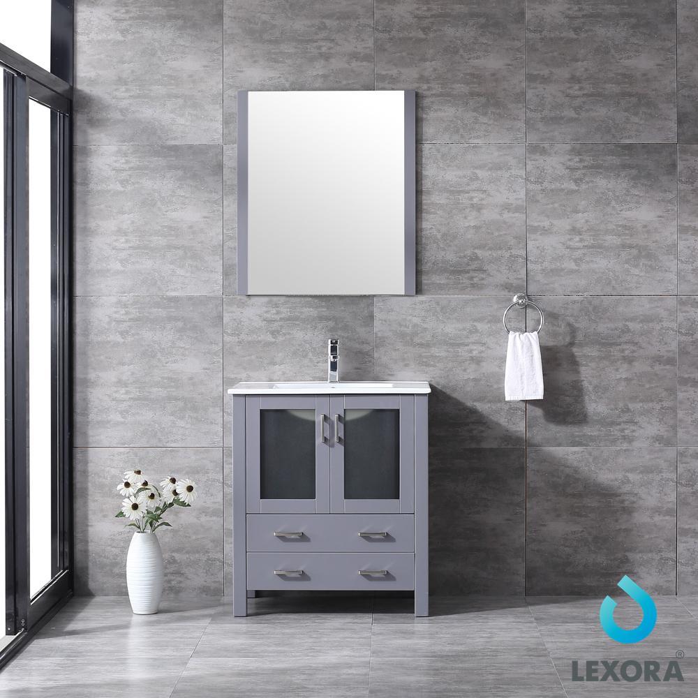 30" Dark Grey Single Vanity, Integrated Top, Integrated Square Sink, 28" Mirror