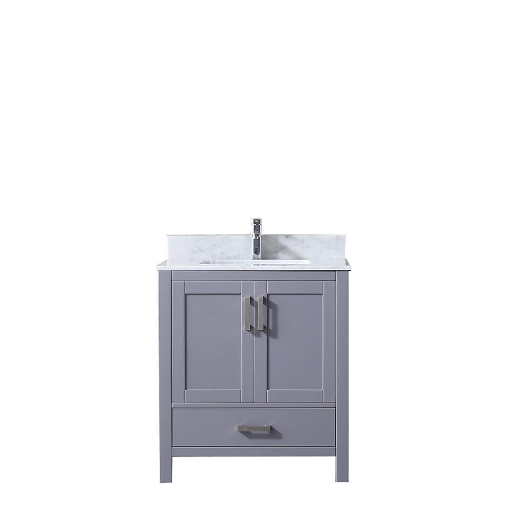 30" Dark Grey Single Vanity, White Carrara Marble Top, Square Sink, no Mirror