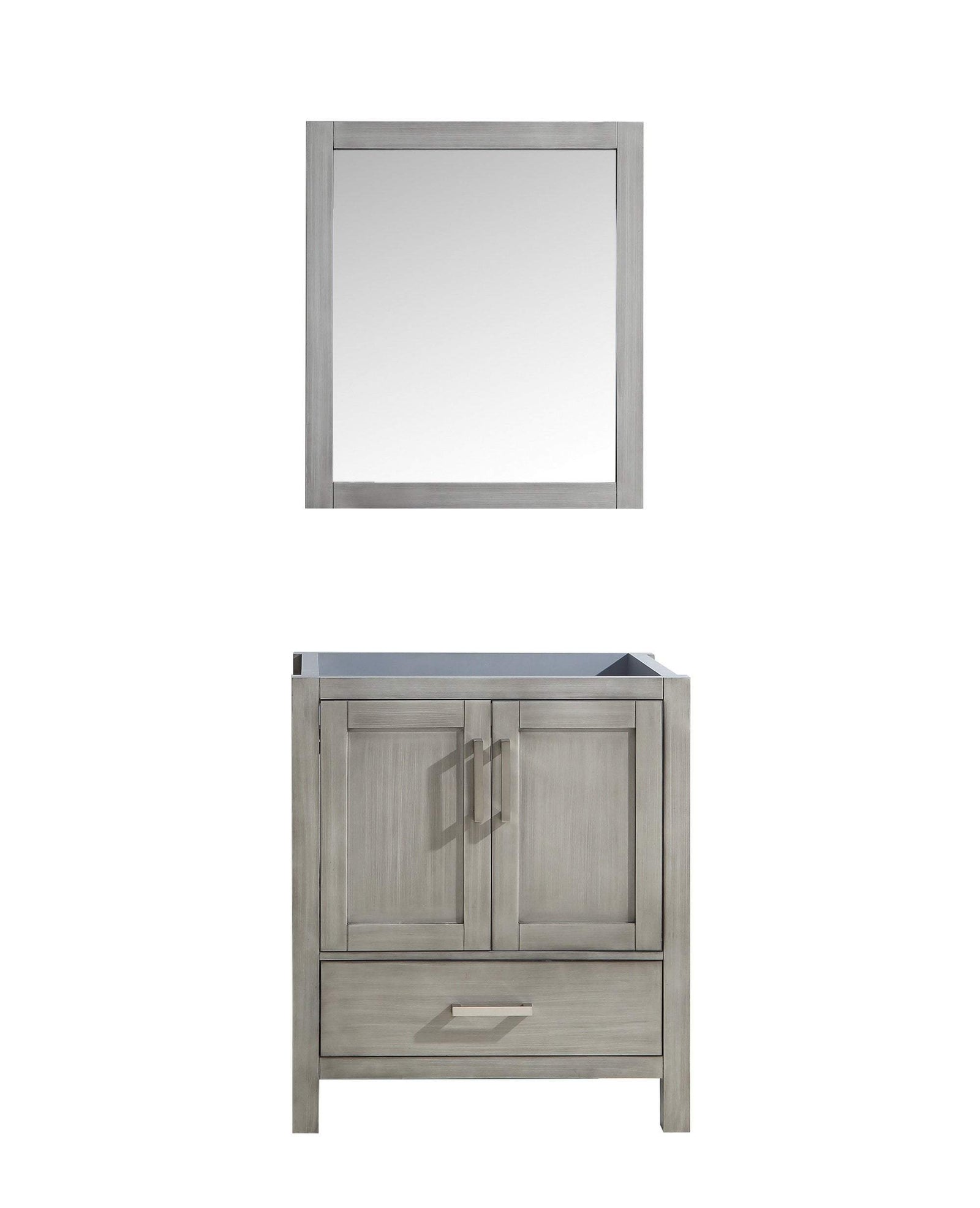 30" Grey Single Vanity, no Top and 28" Mirror