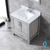 30&quot; Grey Single Vanity, White Carrara Marble Top, Square Sink, 28&quot; Mirror