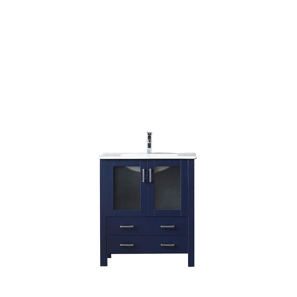 30" Navy Blue Single Vanity, Integrated Top, Integrated Square Sink, no Mirror