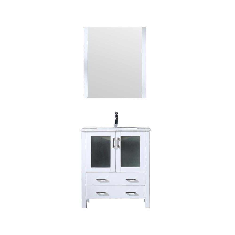 30" White Single Vanity, Integrated Top, Integrated Square Sink, 28" Mirror