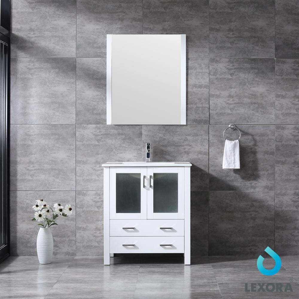 30" White Single Vanity, Integrated Top, Integrated Square Sink, 28" Mirror