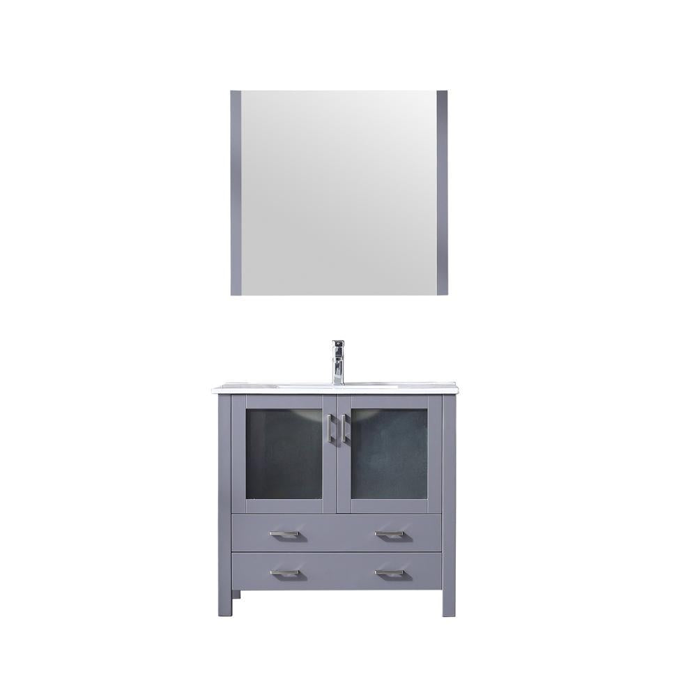 36" Dark Grey Single Vanity, Integrated Top, Integrated Square Sink, 34" Mirror