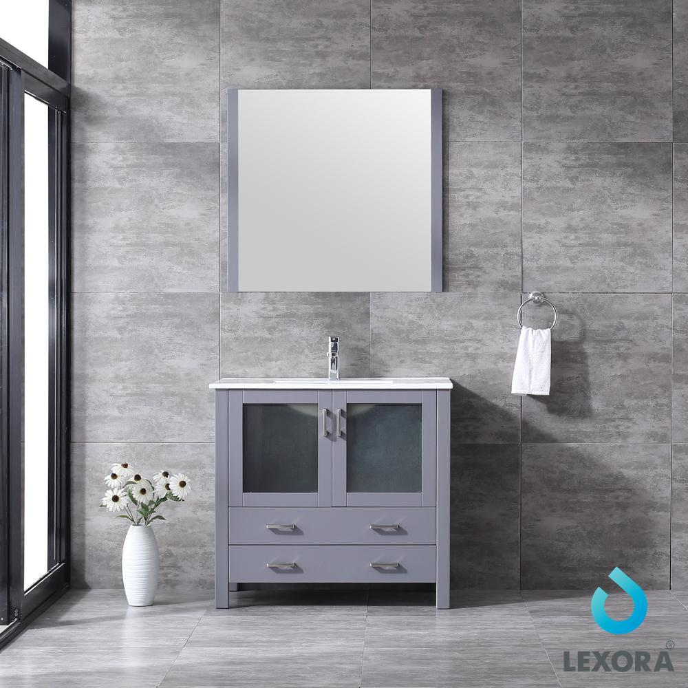 36" Dark Grey Single Vanity, Integrated Top, Integrated Square Sink, 34" Mirror