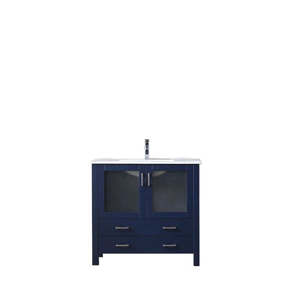 36" Navy Blue Single Vanity, Integrated Top, Integrated Square Sink, no Mirror