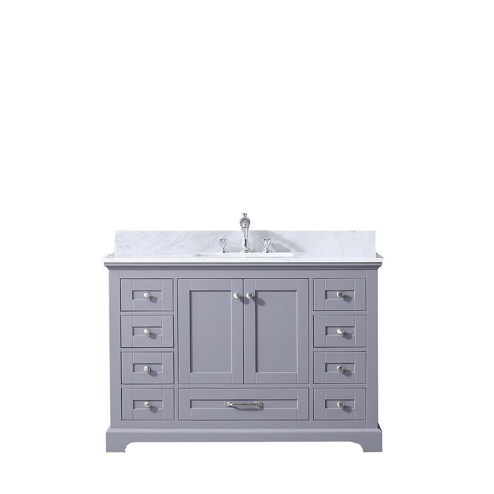 48" Dark Grey Single Vanity, White Carrara Marble Top, Square Sink, no Mirror